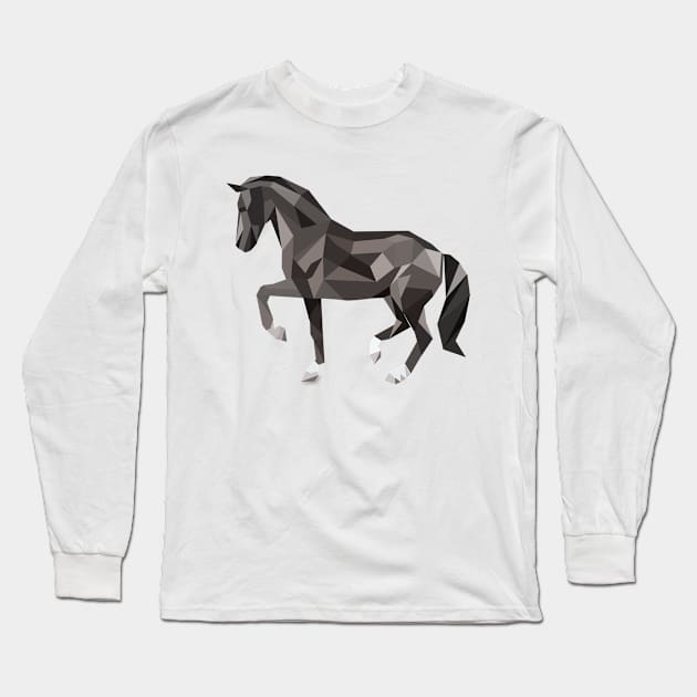 Geometric Animal Black Horse Long Sleeve T-Shirt by Rebus28